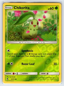 Chikorita 5/214 Sun & Moon Lost Thunder Pokemon Card Reverse Holo Common - Vlp - Image 1