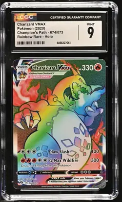 CGC 9 CHARIZARD VMAX 074 CHAMPIONS PATH SWORD & SHIELD RAINBOW RARE POKEMON - Image 1