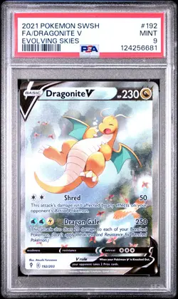 2021 POKEMON SWORD & SHIELD EVOLVING SKIES #192 FULL ART/DRAGONITE V PSA 9 - Image 1