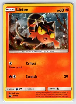 Litten SM08 Sun & Moon Black Star Promo Pokemon Card Cosmos Holo Exclusive - Vlp - Image 1