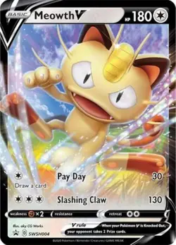 Pokemon TCG Cards Meowth V SWSH004 Full Art Black Star Promo Holo NM - Image 1