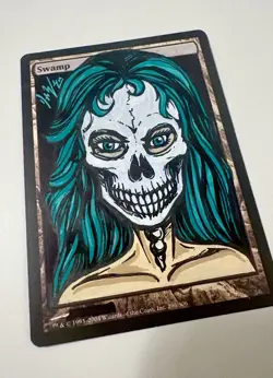 Magic The Gathering, Hand Painted Altered Swamp Card. Day of Dead Woman. - Image 2