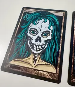 Magic The Gathering, Hand Painted Altered Swamp Card. Day of Dead Woman. - Image 3