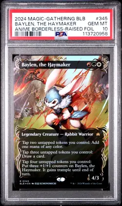 2024 MTG BLOOMBURROW ANIME BORDERLESS-RAISED FOIL BAYLEN, THE HAYMAKER PSA 10 - Image 1