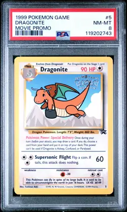 1999 Game Movie Dragonite Movie Promo #5 Non-Holo PSA 8 - Image 1