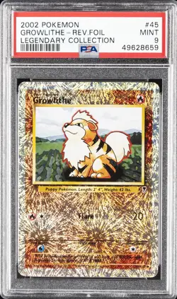 2002 POKEMON LEGENDARY COLLECTION #45 GROWLITHE-REVERSE FOIL PSA 9 - Image 1