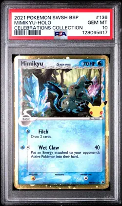 PSA 10 2021 POKEMON SWSH BLACK STAR PROMO CELEBRATIONS COLL #136 MIMIKYU-HOLO - Image 1