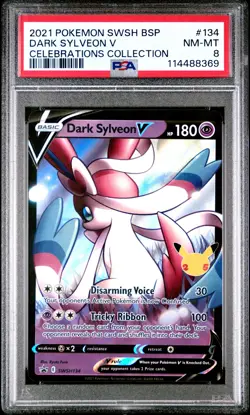 2021 POKEMON SWSH BLACK STAR PROMO CELEBRATIONS COLL #134 DARK SYLVEON V PSA 8 - Image 1