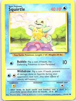 Squirtle 63/102 Non Holo Base Set - Pokemon Card - LP - Image 1