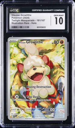 2024 POKEMON TWILIGHT MASQUERADE #181 HISUIAN GROWLITHE CGC 10 GEM MINT - Image 1