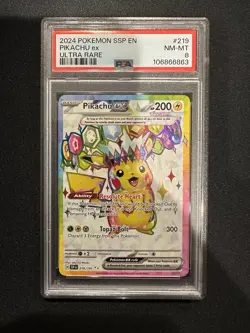 2024 POKEMON SSP EN-SURGING SPARKS ULTRA RARE #219 PIKACHU EX PSA 8 - Image 1