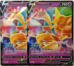 POKEMON 2X ALAKAZAM V SWSH083 SWORD & SHIELD BLACK STAR ULTRA RARE PROMO NM - Image 1