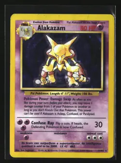Pokemon ALAKAZAM 1/102 Holo Rare (1999 Base Set) MP/Mod Play - Image 1