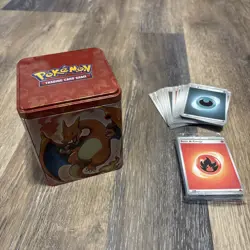 Pokemon TCG 2022 Scorching Fire Stacking Tin Opened Tin And Energy Cards Only - Image 1