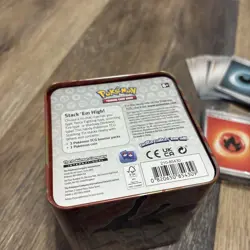 Pokemon TCG 2022 Scorching Fire Stacking Tin Opened Tin And Energy Cards Only - Image 5