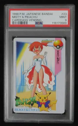 PSA 9 Pokemon Card Misty & Pikachu #23 Japanes Bandai Carddass Vending 1998 - Image 1