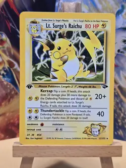Pokemon Card - Gym Challenge 11/132 - LT. SURGE'S RAICHU (holo) ⚡ 1st Edition ⚡ - Image 1