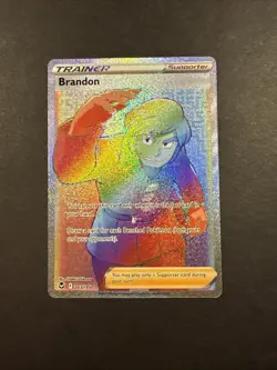 Pokemon TCG Brandon 203/195 Silver Tempest Secret Rare Rainbow Holo Mint - Image 1