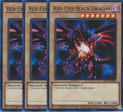 Yugioh - Red-Eyes Black Dragon x 3 - Limited Ed Ultra Rare NM - Free Holo Card - Image 1