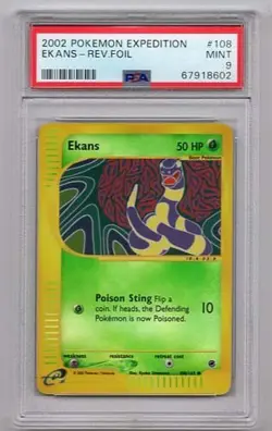 EKANS REVERSE HOLOFOIL #108 POKEMON EXPEDITION PSA #67918602 GRADED MINT 9 2002 - Image 1