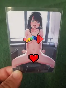 PRETTY BRUNETTE GIRL POSING RAINBOW FOIL WAIFU ANIME CARD - Image 1
