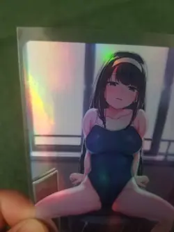 PRETTY BRUNETTE GIRL POSING RAINBOW FOIL WAIFU ANIME CARD - Image 3