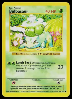 Pokemon Card - Bulbasaur Base Set (Shadowless) 44/102 Common - Image 1