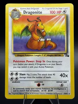 Dragonite 19/62 Fossil Unlimited - Non Holo Rare- WOTC - MP/HP - Pokemon Vintage - Image 1