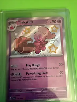 Pokemon TCG Paldean Fates Tinkatuff 166/091 Shiny Holo Rare Card - Image 1