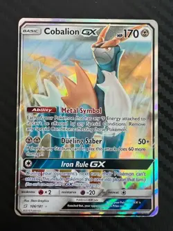 Pokemon TCG Cobalion GX Sun & Moon Team Up 106/181 Holo Ultra Rare LP/MP - Image 1