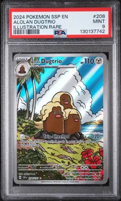 Pokemon TCG Alolan Dugtrio Holo Illustration Rare 208/191 Surging Sparks PSA 9 - Image 1