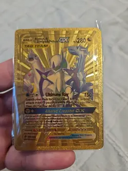 Arceus & Dialga & Palkia GX Gold Foil Fan Art Vinyl Collector Pokemon Card - Image 1