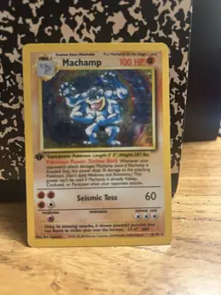 1999 Pokemon Set 1st Edition Machamp Holo #8/102 MP/HP - Image 1
