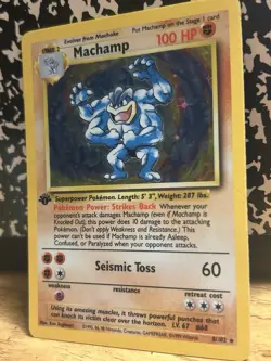 1999 Pokemon Set 1st Edition Machamp Holo #8/102 MP/HP - Image 4