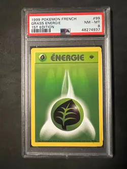 Pokemon Grass Energie (Energy) from French Base Set 1st Edition #99 in a PSA 8 ! - Image 1