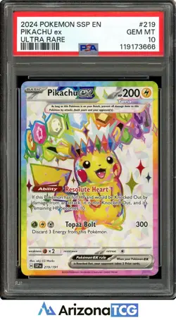 Pokemon 2024 Pikachu ex 219/191 Full Art UR Surging Sparks GEM MINT PSA 10 - Image 1