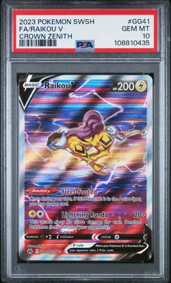Pokemon TCG Raikou V GG41/GG70 Crown Zenith Galarian Gallery GEM MINT PSA 10 - Image 1