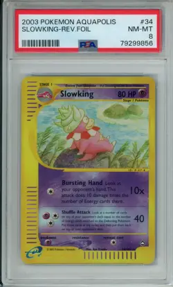 2003 Pokemon Aquapolis Slowking Reverse Holo Foil Rare #34/147 PSA 8 - Image 1