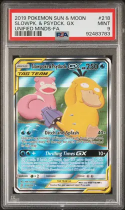 2019 POKEMON SUN & MOON UNIFIED MINDS #218 FULL ART/SLOWPOKE & PSYDUCK GX PSA 9 - Image 1