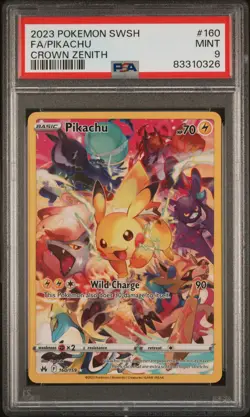 2023 POKEMON SWORD & SHIELD CROWN ZENITH #160 FULL ART/PIKACHU PSA 9 - Image 1