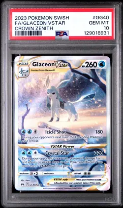 2023 POKEMON SWORD & SHIELD CROWN ZENITH #GG40 FULL ART/GLACEON VSTAR PSA 10 - Image 1