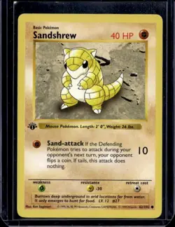 Pokemon Card Sandshrew Shadowless Base Set 1st Edition Common 62/102 - Image 1