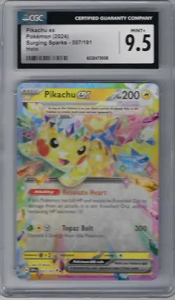 Pokemon Pikachu ex #057/191 English 2024 Pokemon Surging Sparks CGC 9.5 Mint+ - Image 1