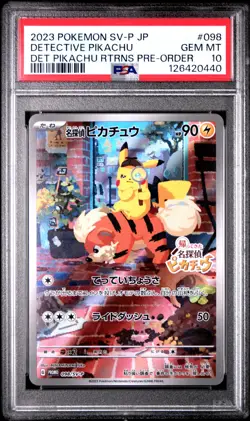 2023 POKEMON JPN SV-P PROMO #098 DETECTIVE PIKACHU PSA 10 - Image 1