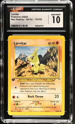 CGC 10 GEM MINT Larvitar 2002 Neo Destiny 1st Edition 70/105 Pokemon Card - Image 1