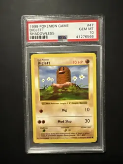 1999 Pokemon Base Set Shadowless Diglett 47/102 PSA 10 GEM MINT - Image 1