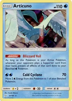 1x - Articuno - 32/181 - Holo Rare NM Pokemon Sun & Moon - Team Up - Image 1