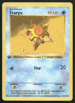 Pokemon Vintage 1st Edition Staryu 065/102 Base Set (Shadowless) - HP / DMG - Image 1