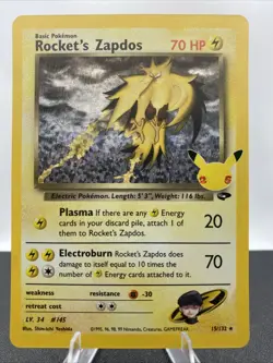 Pokemon TCG Rockets Zapdos Holo Card 15/132 Celebrations Series NM - Image 1
