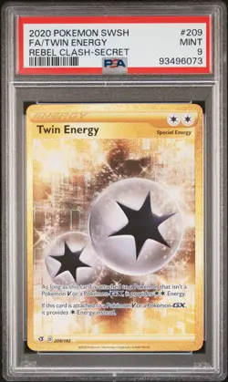 PSA 9 Twin Energy 209/192 Rebel Clash 2020 Graded Pokemon TCG Gold Card MINT - Image 1